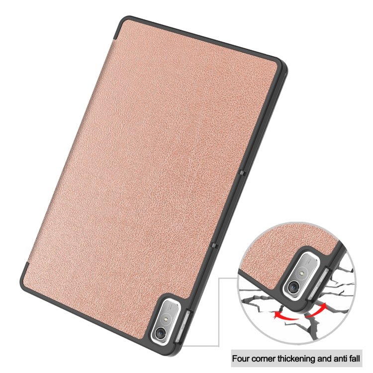 For Lenovo Tab P11 Gen 2 Custer Pure Color 3-Fold Holder Leather Smart Tablet Case(Rose Gold)