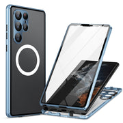For Samsung Galaxy S22 Ultra 5G Lens Protector MagSafe Double Sided Magnetic Phone Case (Blue)