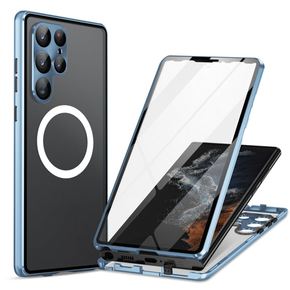 For Samsung Galaxy S22 Ultra 5G Lens Protector MagSafe Double Sided Magnetic Phone Case (Blue)