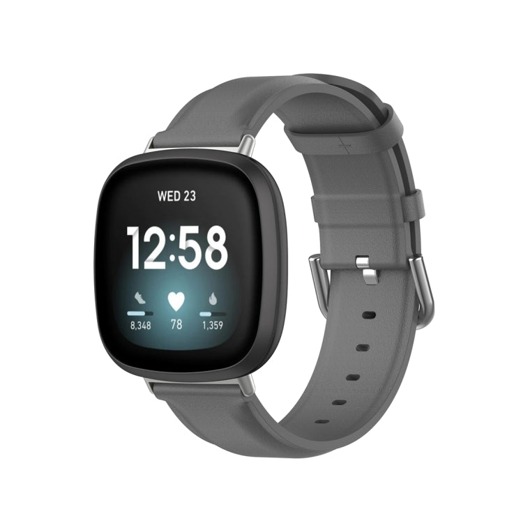 For Fitbit Versa 3 / Sense Genuine Leather Watch Band(Grey)