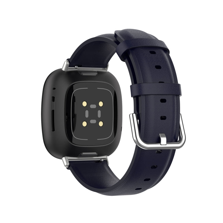 For Fitbit Versa 3 / Sense Genuine Leather Watch Band(Navy Blue)