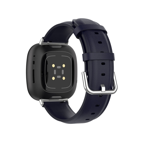 For Fitbit Versa 3 / Sense Genuine Leather Watch Band(Navy Blue)