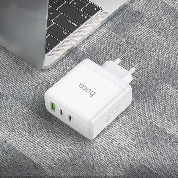 hoco N30 Glory PD 65W USB+ Dual USB-C/Type-C Interface Fast Charge Charger, EU Plug(White)