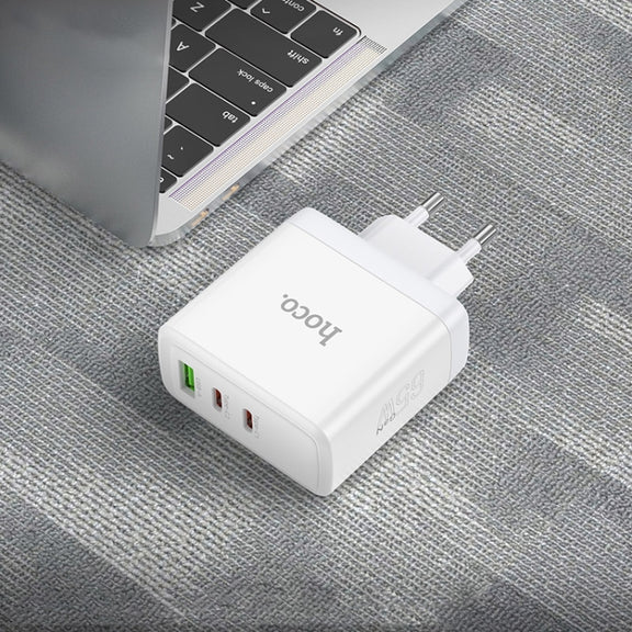 hoco N30 Glory PD 65W USB+ Dual USB-C/Type-C Interface Fast Charge Charger, EU Plug(White)