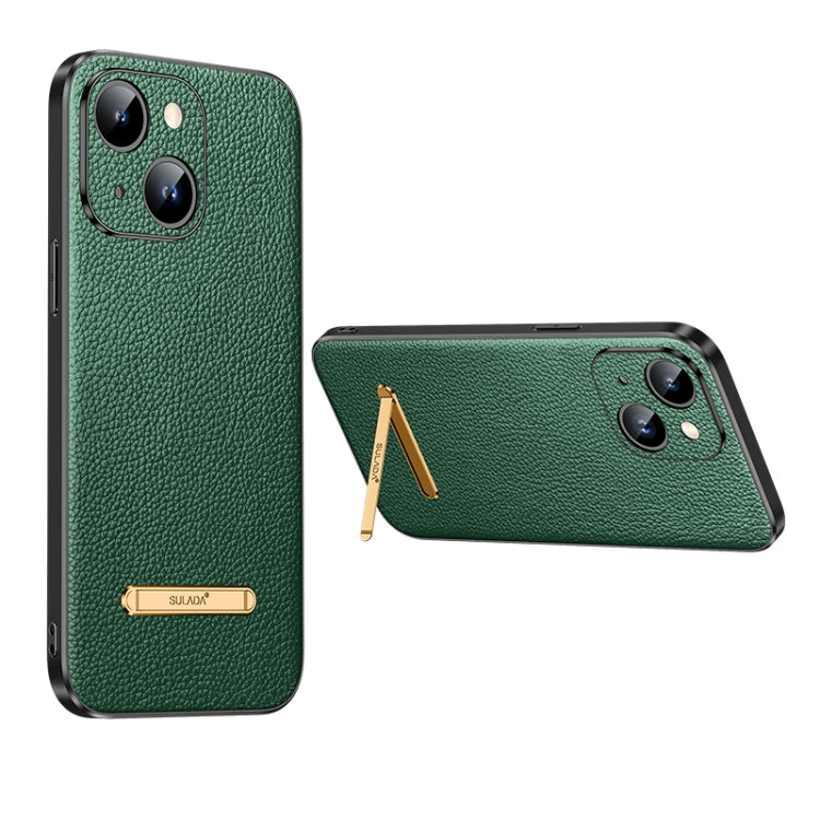For iPhone 14 SULADA Famous Artisan Series Litchi Leather PC + TPU Phone Case(Dark Green)