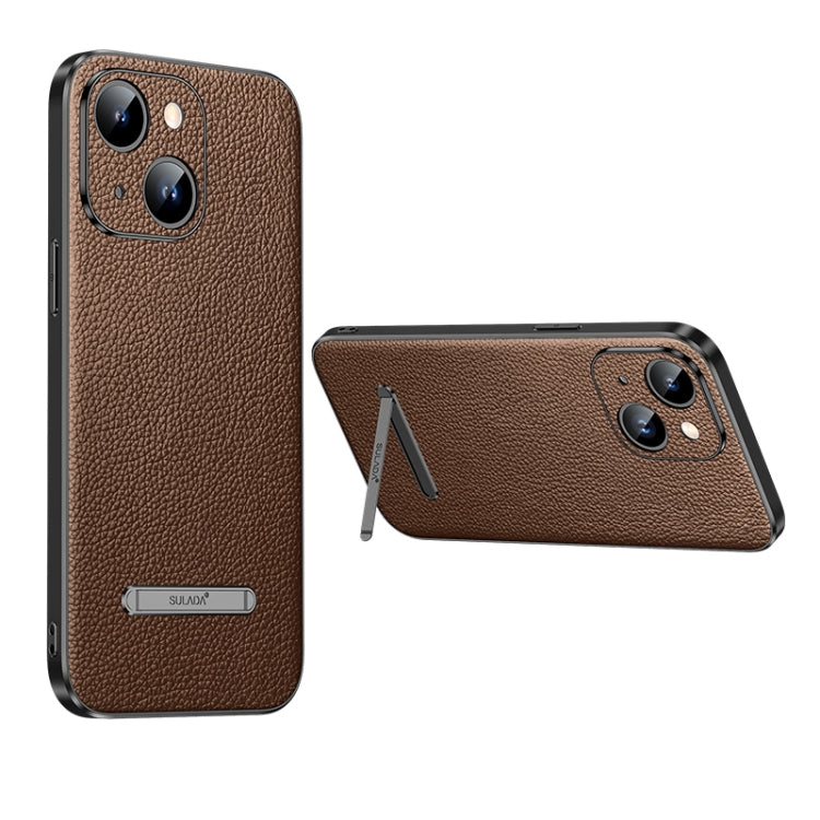 For iPhone 14 Plus SULADA Famous Artisan Series Litchi Leather PC + TPU Phone Case(Brown)