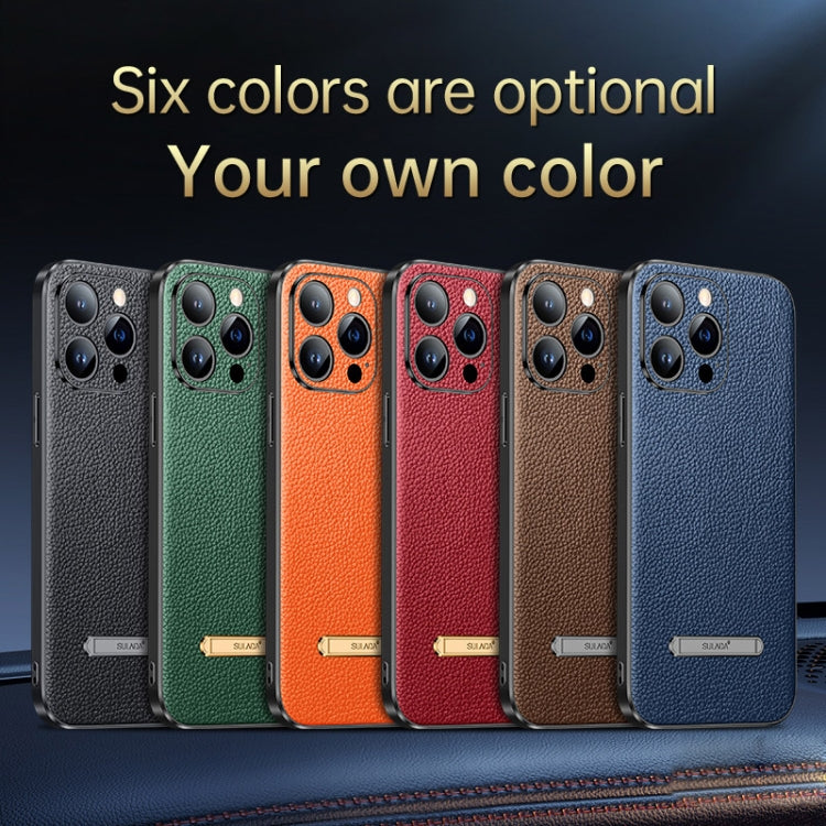 For iPhone 14 Plus SULADA Famous Artisan Series Litchi Leather PC + TPU Phone Case(Brown)