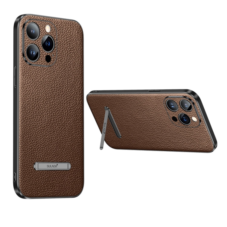 For iPhone 14 Pro SULADA Famous Artisan Series Litchi Leather PC + TPU Phone Case(Brown)