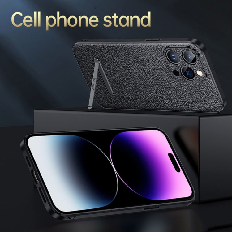 For iPhone 14 Pro SULADA Famous Artisan Series Litchi Leather PC + TPU Phone Case(Black)