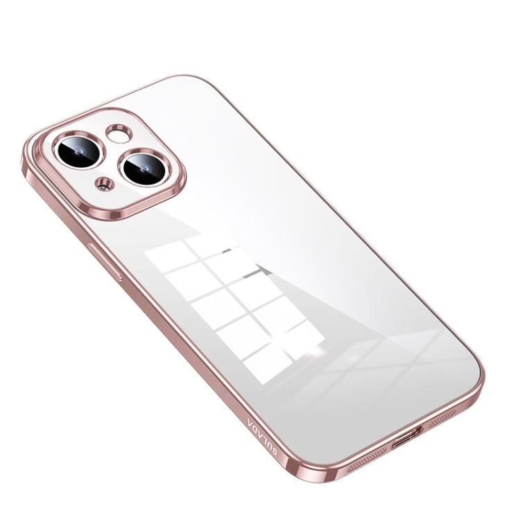 For iPhone 14 SULADA Shine Through Series Plating TPU Transparent Phone Protective Case(Pink)