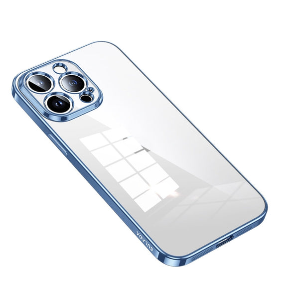For iPhone 14 Pro Max SULADA Shine Through Series Plating TPU Transparent Phone Protective Case(Sierra Blue)