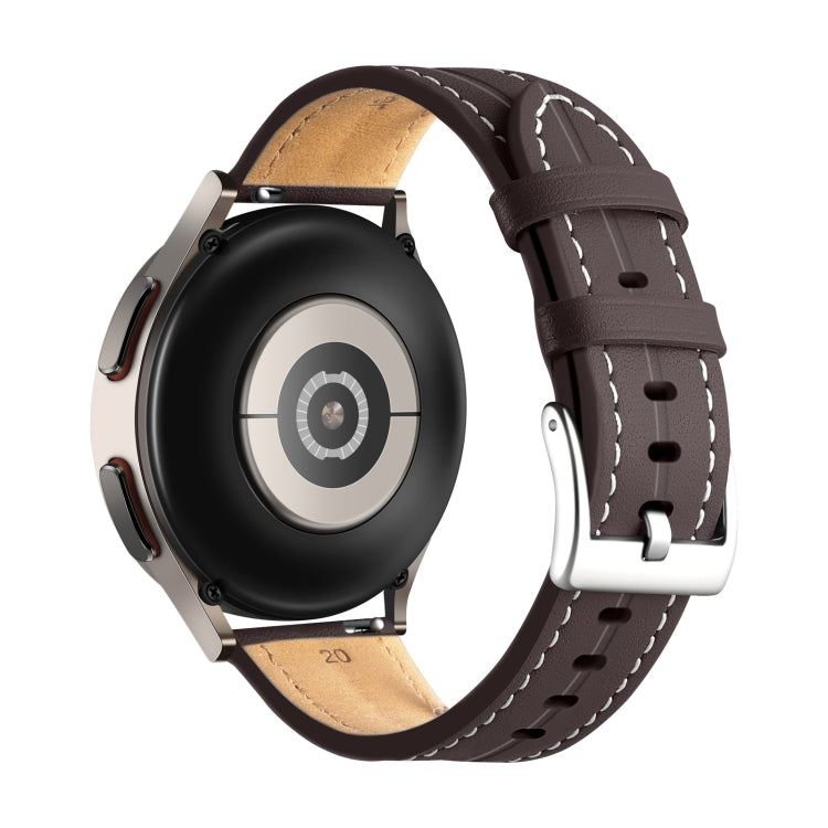 For Realme Watch 3/Amazfit GTR4/4 Pro Universal Grooved Genuine Leather Watch Band(Coffee)