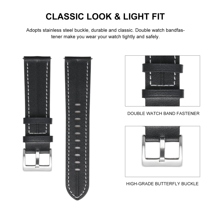 For Realme Watch 3/Amazfit GTR4/4 Pro Universal Grooved Genuine Leather Watch Band(Grey)