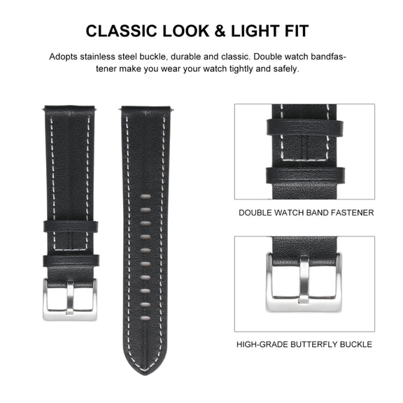 For Realme Watch 3/Amazfit GTR4/4 Pro Universal Grooved Genuine Leather Watch Band(Grey)