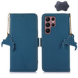 For Samsung Galaxy S22 Ultra 5G Genuine Leather Magnetic RFID Leather Phone Case(Blue) - free shipping - PMC TechLife - Order now!