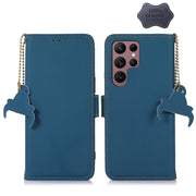 For Samsung Galaxy S22 Ultra 5G Genuine Leather Magnetic RFID Leather Phone Case(Blue)