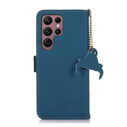 For Samsung Galaxy S22 Ultra 5G Genuine Leather Magnetic RFID Leather Phone Case(Blue)