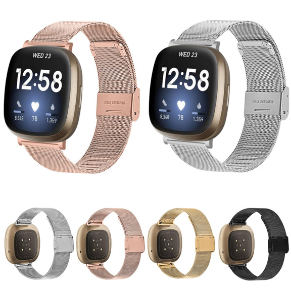 For Fitbit Versa 3 / Sense Milan Buckle Metal Watch Band(Rose Gold)