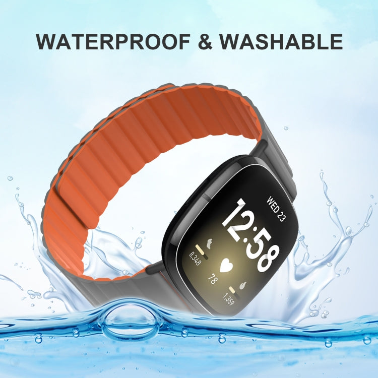 For Fitbit Versa 3 / Sense Universal Magnetic Silicone Watch Band(Black Orange)