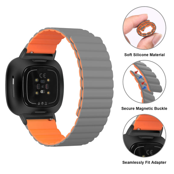 For Fitbit Versa 3 / Sense Universal Magnetic Silicone Watch Band(Black Orange)