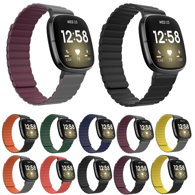 For Fitbit Versa 3 / Sense Universal Magnetic Silicone Watch Band(Black Orange)