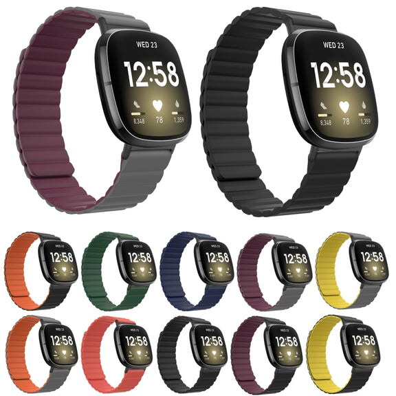 For Fitbit Versa 3 / Sense Universal Magnetic Silicone Watch Band(Black Orange)