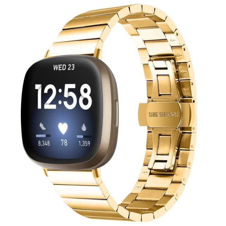 For Fitbit Versa 3 / Sense Universal Butterfly Buckle Metal Watch Band(Gold)