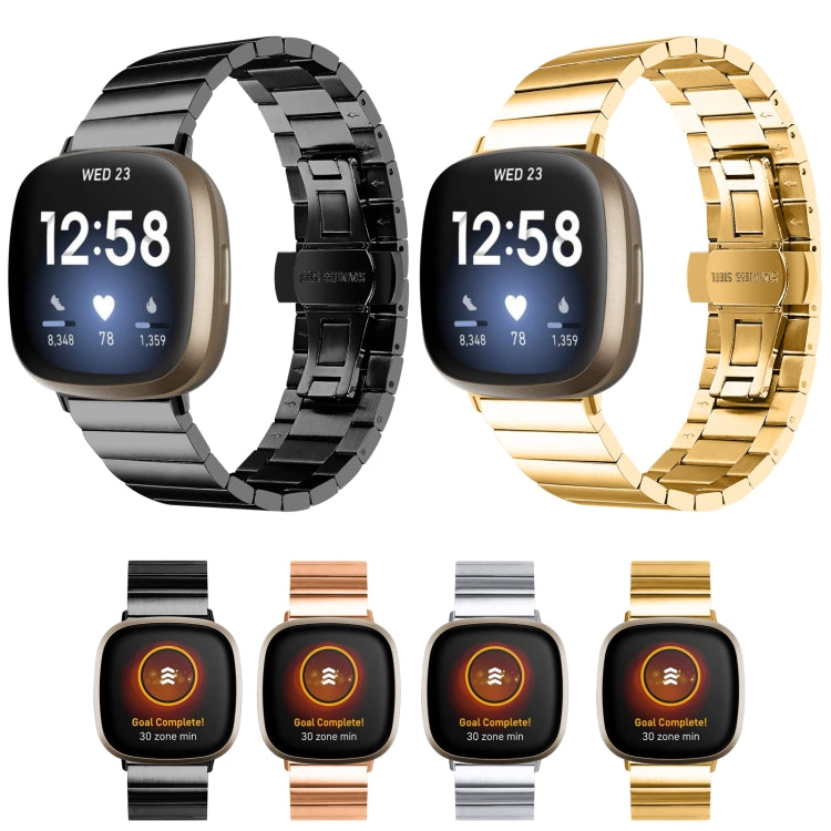 For Fitbit Versa 4 / Sense 2 Universal Butterfly Buckle Metal Watch Band(Gold)