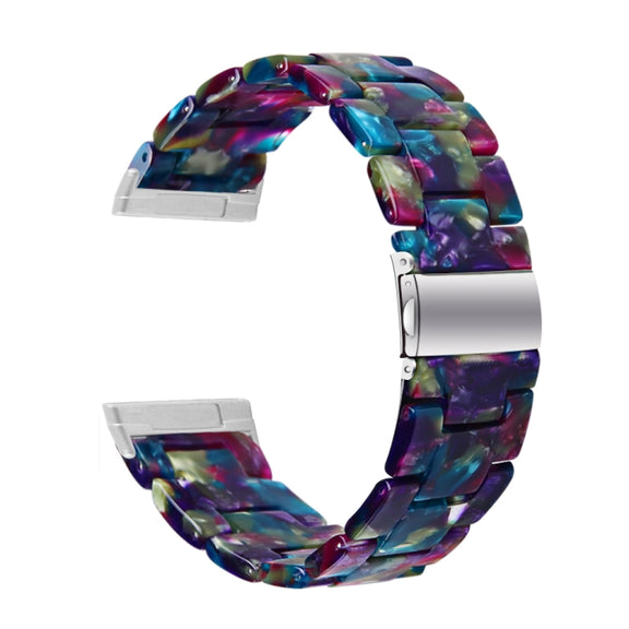 For Fitbit Versa 3 / Sense Universal Resin Watch Band(Purple Green Flower)