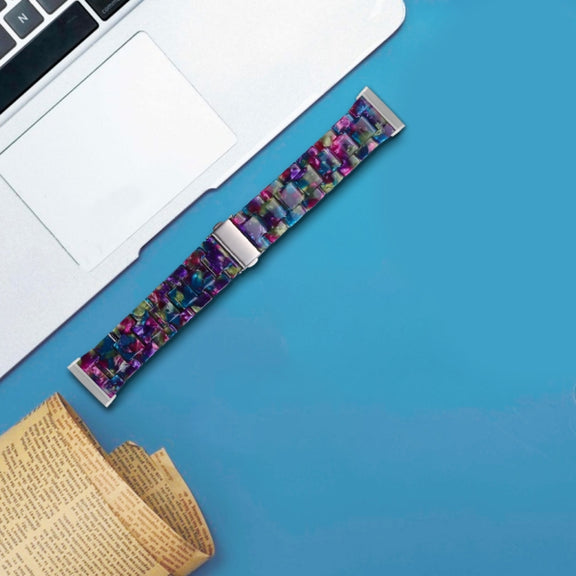 For Fitbit Versa 3 / Sense Universal Resin Watch Band(Purple Green Flower)