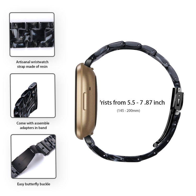 For Fitbit Versa 4 / Sense 2 Universal Resin Watch Band(Black Flower)