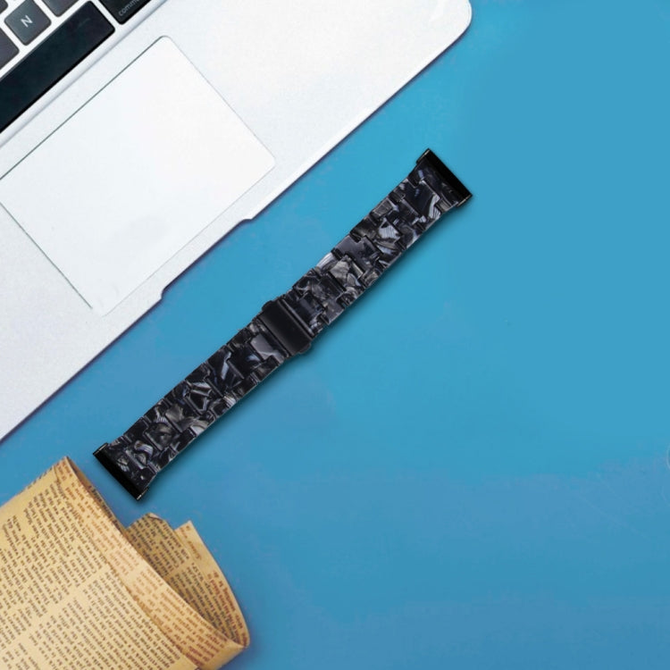 For Fitbit Versa 4 / Sense 2 Universal Resin Watch Band(Black Flower)