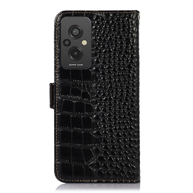 For Xiaomi Redmi 11 Prime 4G Magnetic Crocodile Texture Genuine Leather RFID Phone Case(Black)