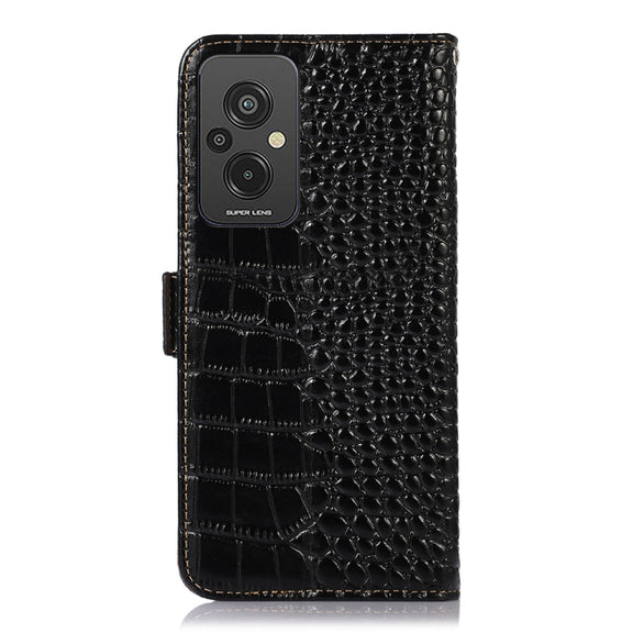For Xiaomi Redmi 11 Prime 4G Magnetic Crocodile Texture Genuine Leather RFID Phone Case(Black)