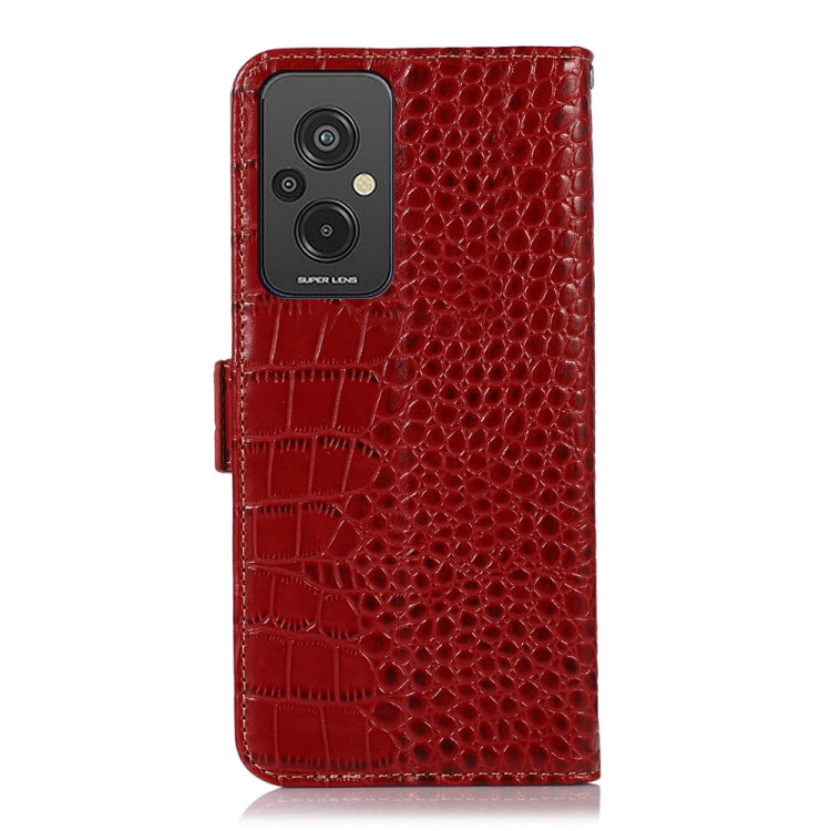 For Xiaomi Redmi 11 Prime 4G Magnetic Crocodile Texture Genuine Leather RFID Phone Case(Red)