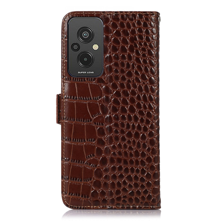 For Xiaomi Redmi 11 Prime 4G Magnetic Crocodile Texture Genuine Leather RFID Phone Case(Brown)