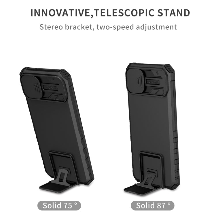 For Samsung Galaxy A04 4G Stereoscopic Holder Sliding Camshield Phone Case(Black)
