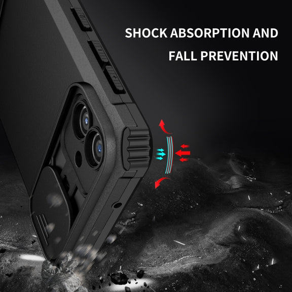 For Samsung Galaxy A04 4G Stereoscopic Holder Sliding Camshield Phone Case(Black)