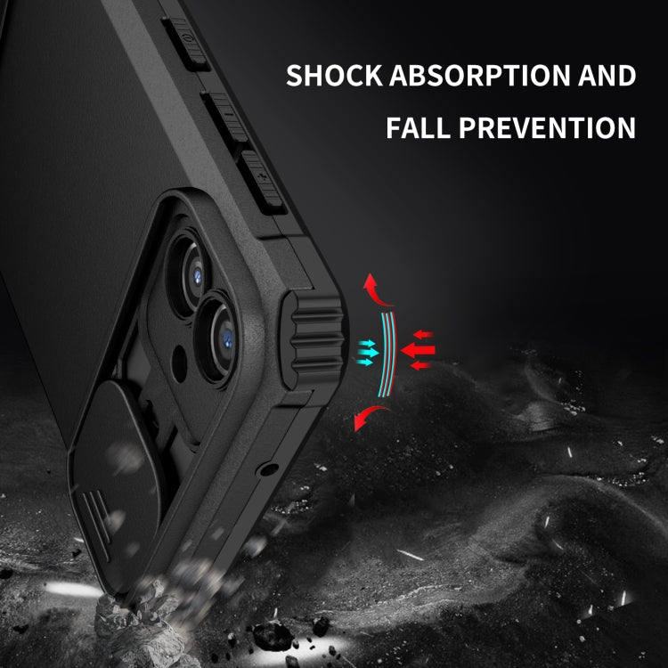 For Samsung Galaxy A04 4G Stereoscopic Holder Sliding Camshield Phone Case(Black)