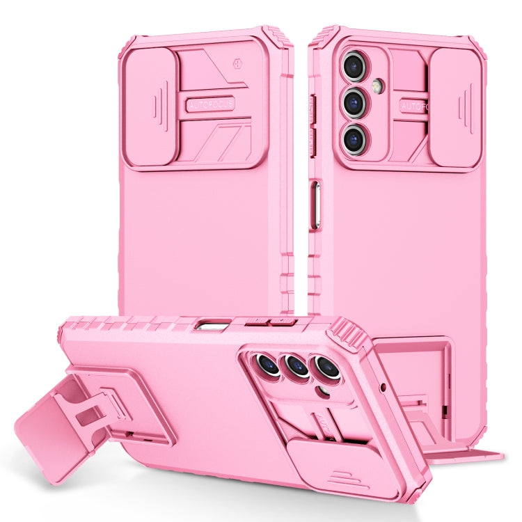 For Samsung Galaxy A14 5G Stereoscopic Holder Sliding Camshield Phone Case(Pink)