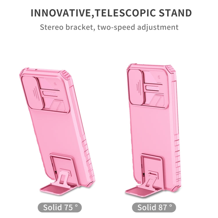 For Samsung Galaxy A14 5G Stereoscopic Holder Sliding Camshield Phone Case(Pink)