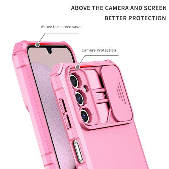 For Samsung Galaxy A14 5G Stereoscopic Holder Sliding Camshield Phone Case(Pink)