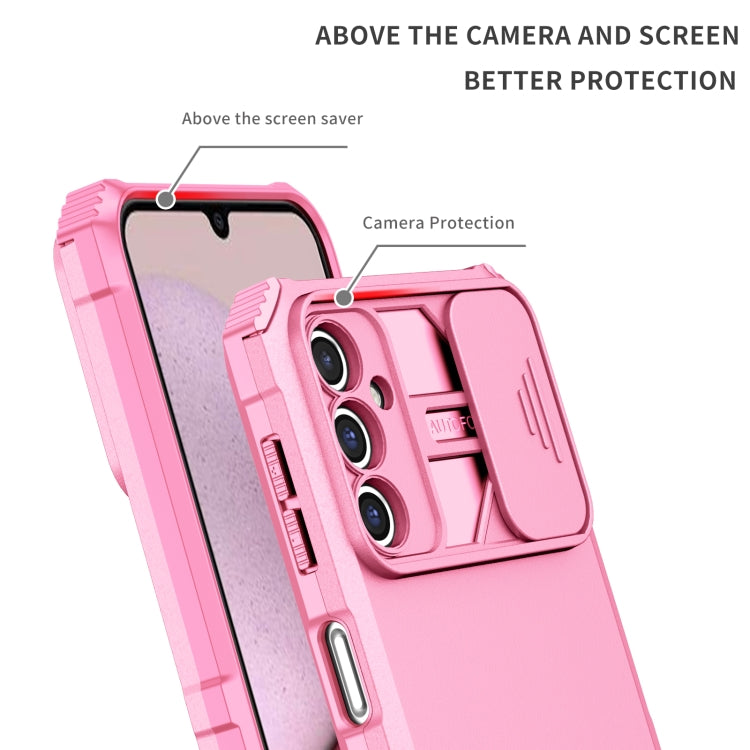For Samsung Galaxy A14 5G Stereoscopic Holder Sliding Camshield Phone Case(Pink)