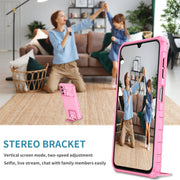 For Samsung Galaxy A14 5G Stereoscopic Holder Sliding Camshield Phone Case(Pink)
