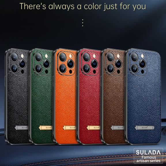 For iPhone 14 SULADA Invisible Bracket Leather Back Cover Phone Case(Black)