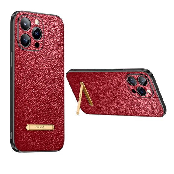 For iPhone 14 Pro SULADA Invisible Bracket Leather Back Cover Phone Case(Red)