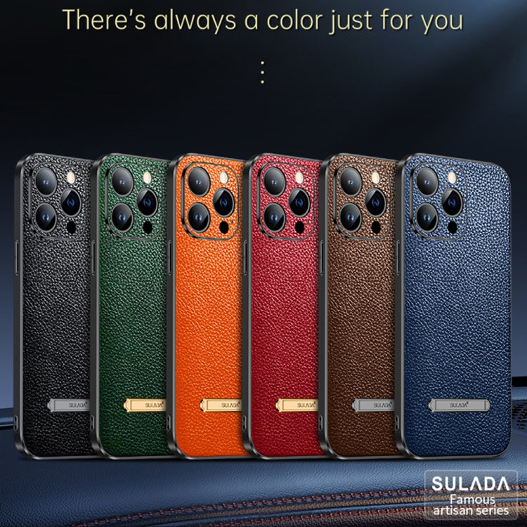 For iPhone 13 SULADA Invisible Bracket Leather Back Cover Phone Case(Black)