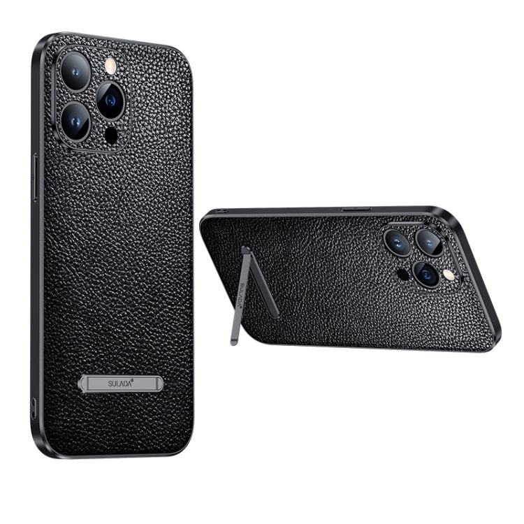For iPhone 13 Pro SULADA Invisible Bracket Leather Back Cover Phone Case(Black)