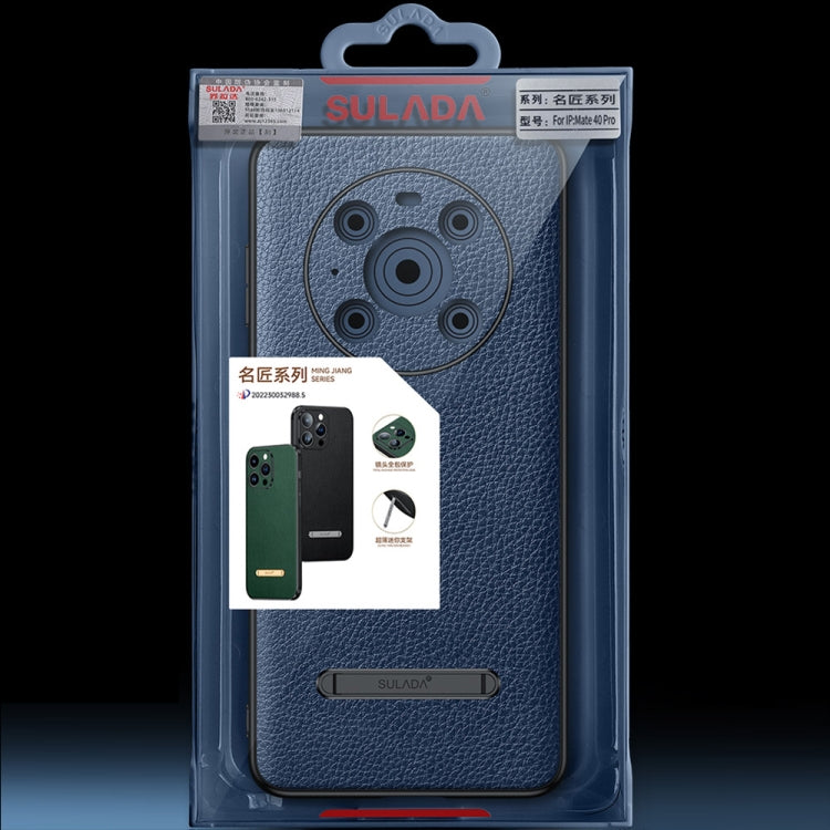 For Huawei Mate 40 Pro SULADA Invisible Bracket Leather Back Cover Phone Case(Dark Green)
