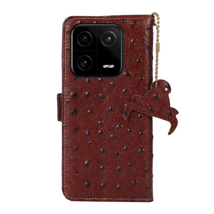 For Xiaomi 13 Ostrich Pattern Genuine Leather RFID Phone Case(Coffee)